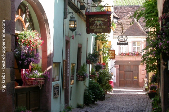 La Grappe d'Or restaurant in a charming street in the lower part of Riquewihr